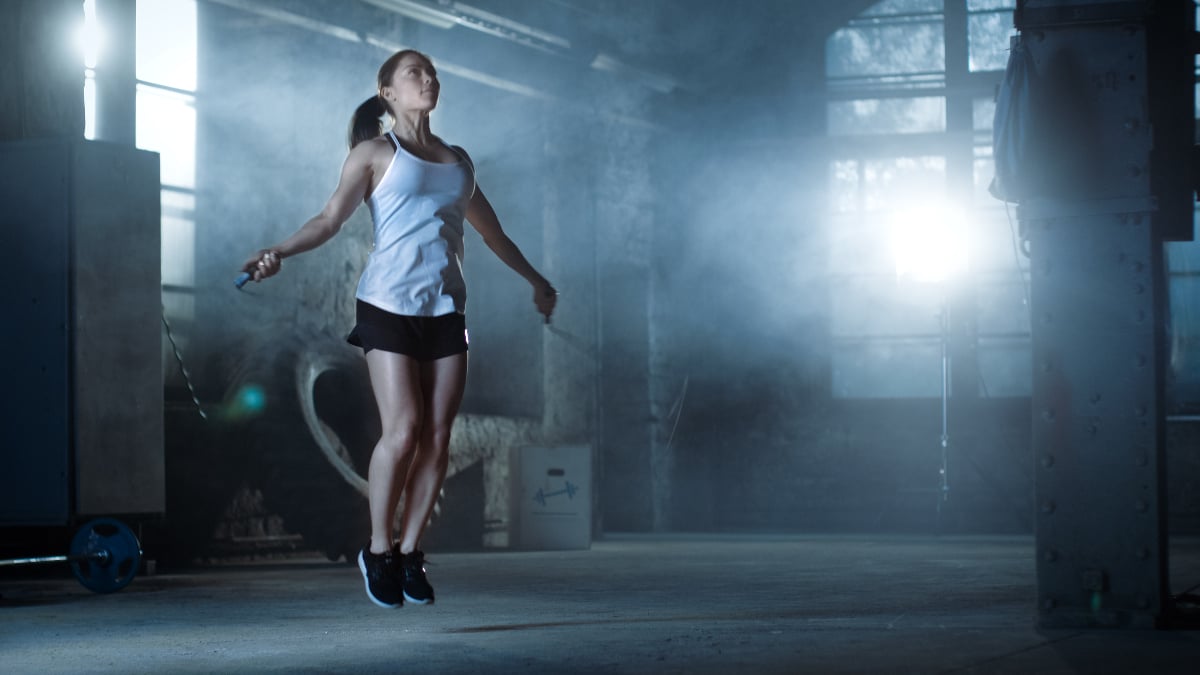Woman using skipping rope