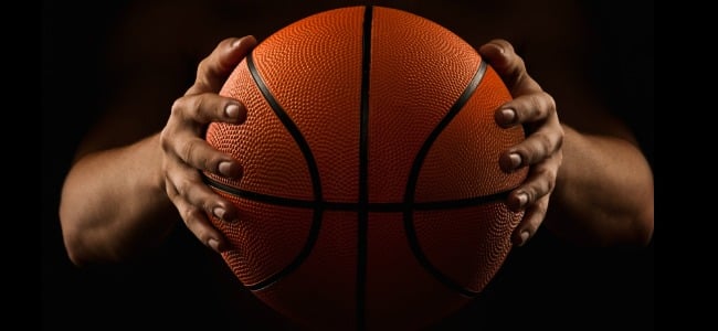 Basketball between hands