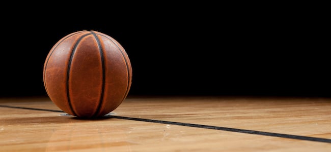 Basketball on the out of bounds line
