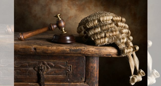 Court Wig and Gavel on Bench