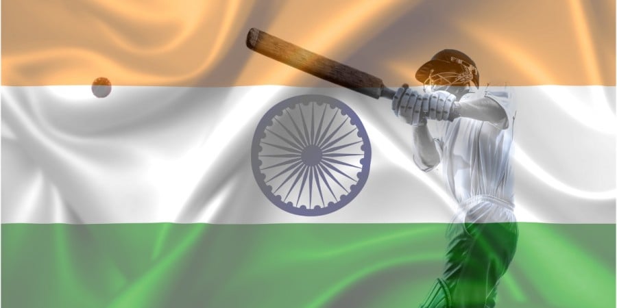 Cricket players and Indian Flag Cricket players and Indian Flag