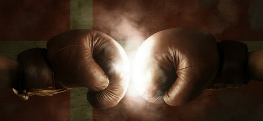 Boxing gloves in front of Denmark flag Boxing gloves in front of Denmark flag