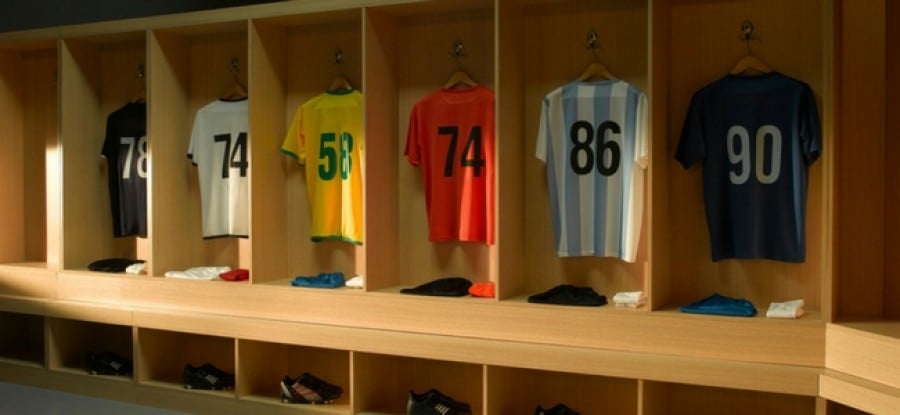 Football kit hung on rack Football kit hung on rack
