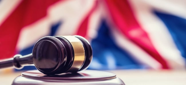 Gavel in front of UK Flag