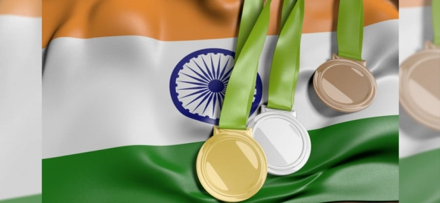 Indian flag with Olympic medals