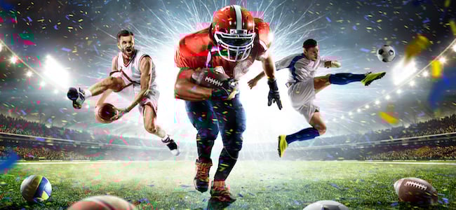Multisports athletes running under stadium rights