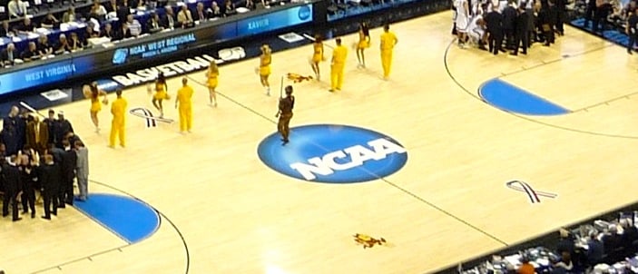 NCAA logo on basketball court