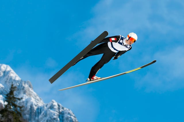 Skier soaring through the air