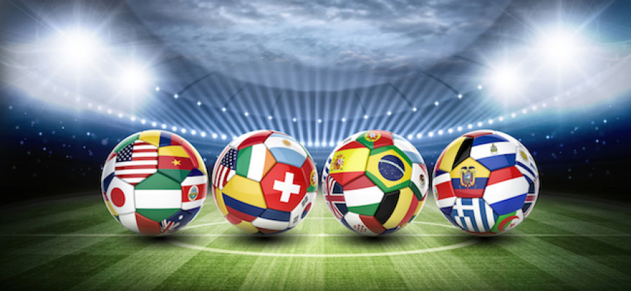 World flags on footballs World flags on footballs