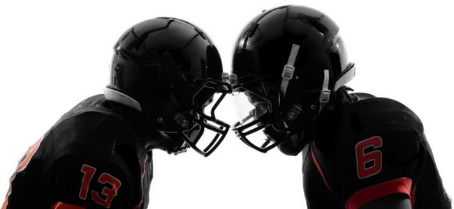 American football players in helmets