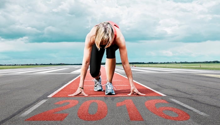 Women on start line of running track 2016
